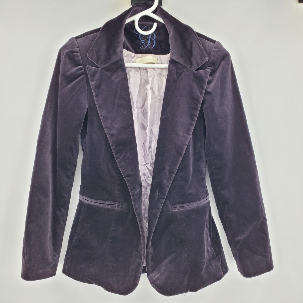 Cris Barros Plum Purple‎ Velvet Blazer Tailored Single Button Whimsigoth Grunge